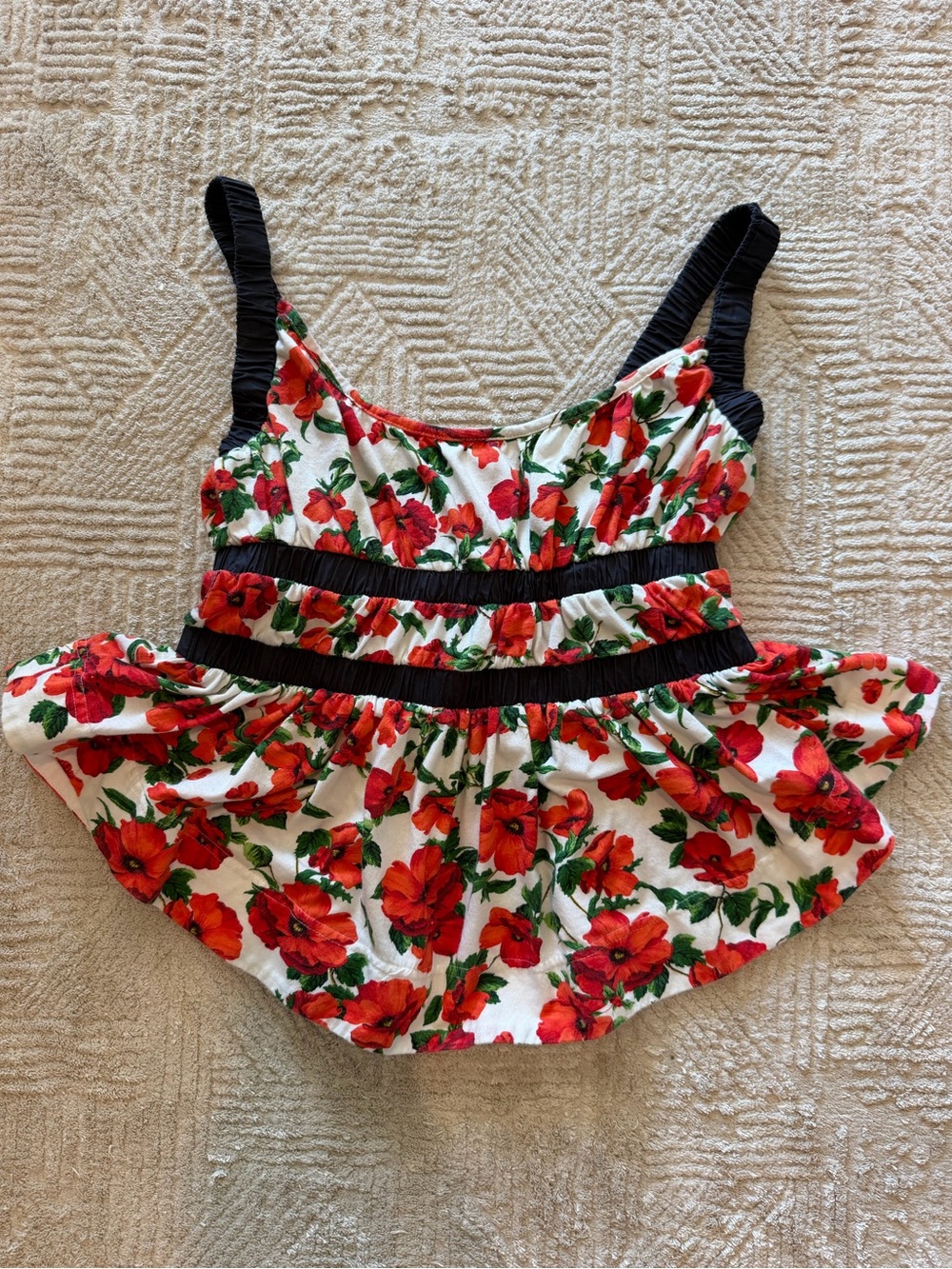 Maeve by Anthropologie Floral Peplum Tank Top Medium Open Back Poppy Print